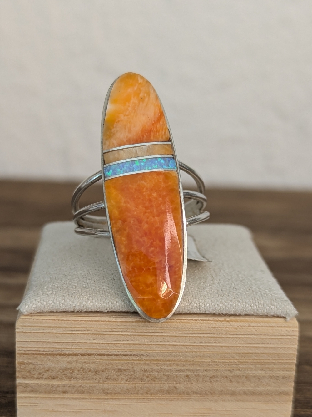 Harold Smith Navajo Sterling Spiny Oyster Opal Inlay Ring Sz 7.5 Handmade
